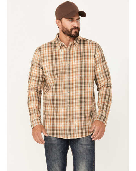 Image #1 - Brothers and Sons Men's Plaid Print Long Sleeve Button Down Western Shirt, Chocolate, hi-res