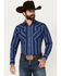 Image #1 - Ely Walker Men's Southwestern Striped Print Long Sleeve Pearl Snap Western Shirt, Navy, hi-res