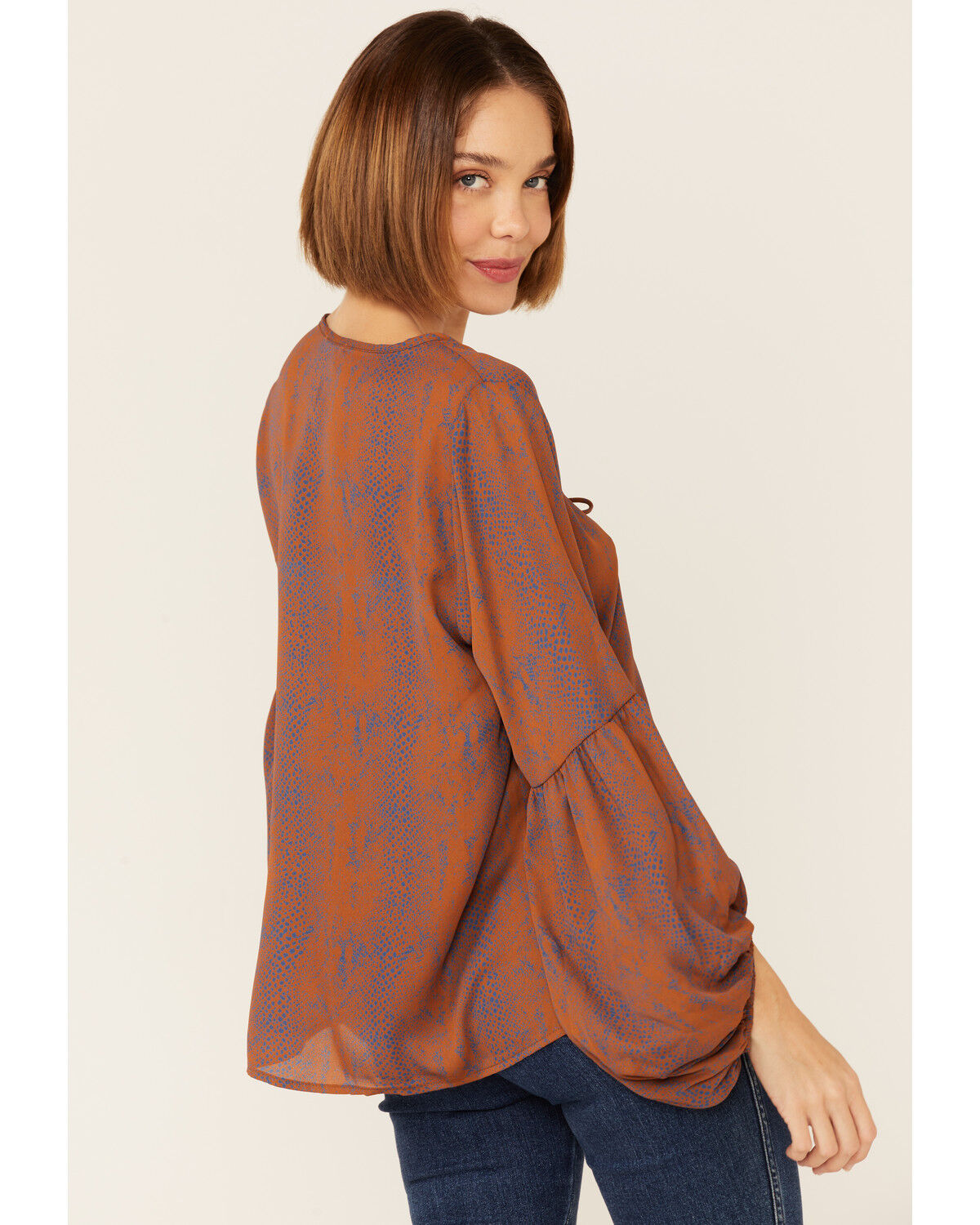 Image #3 - Saints & Hearts Snake Print Tie Front Blouse, Rust Copper, hi-res