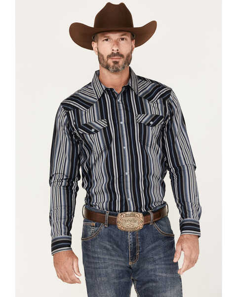 Image #1 - Cody James Men's Hull Vintage Stripe Long Sleeve Pearl Snap Western Shirt , Blue, hi-res