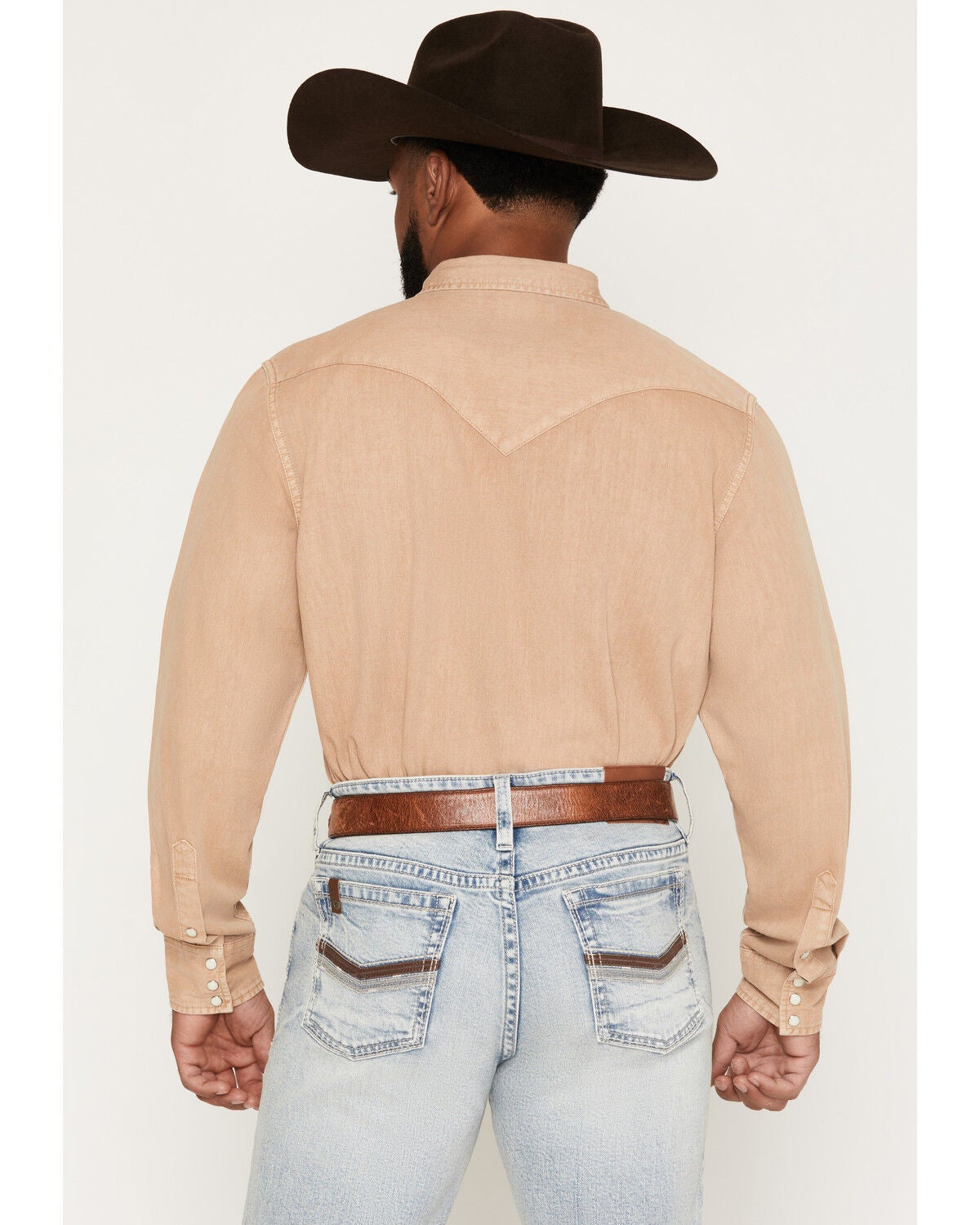 Image #4 - Cody James Men's Solid Long Sleeve Snap Denim Western Shirt, Tan, hi-res