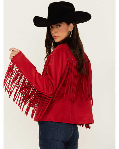 Image #3 - Panhandle Women's Fringe Jacket , Red, hi-res