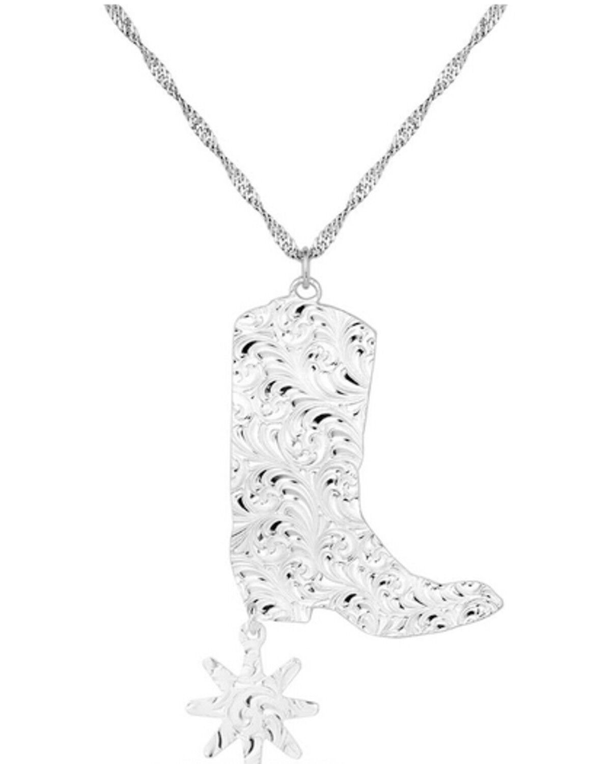 Image #2 - Montana Silversmiths Women's Chiseled Boots & Spurs Turquoise Necklace, Silver, hi-res