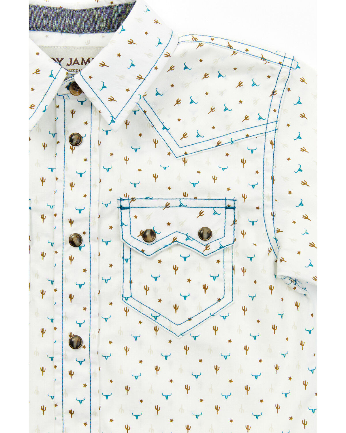 Image #2 - Cody James Toddler Boys' Bull and Cactus Print Short Sleeve Snap Western Shirt, Oatmeal, hi-res