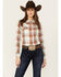 Image #1 - Shyanne Women's Lander Plaid Print Long Sleeve Snap Western Shirt, Cream, hi-res