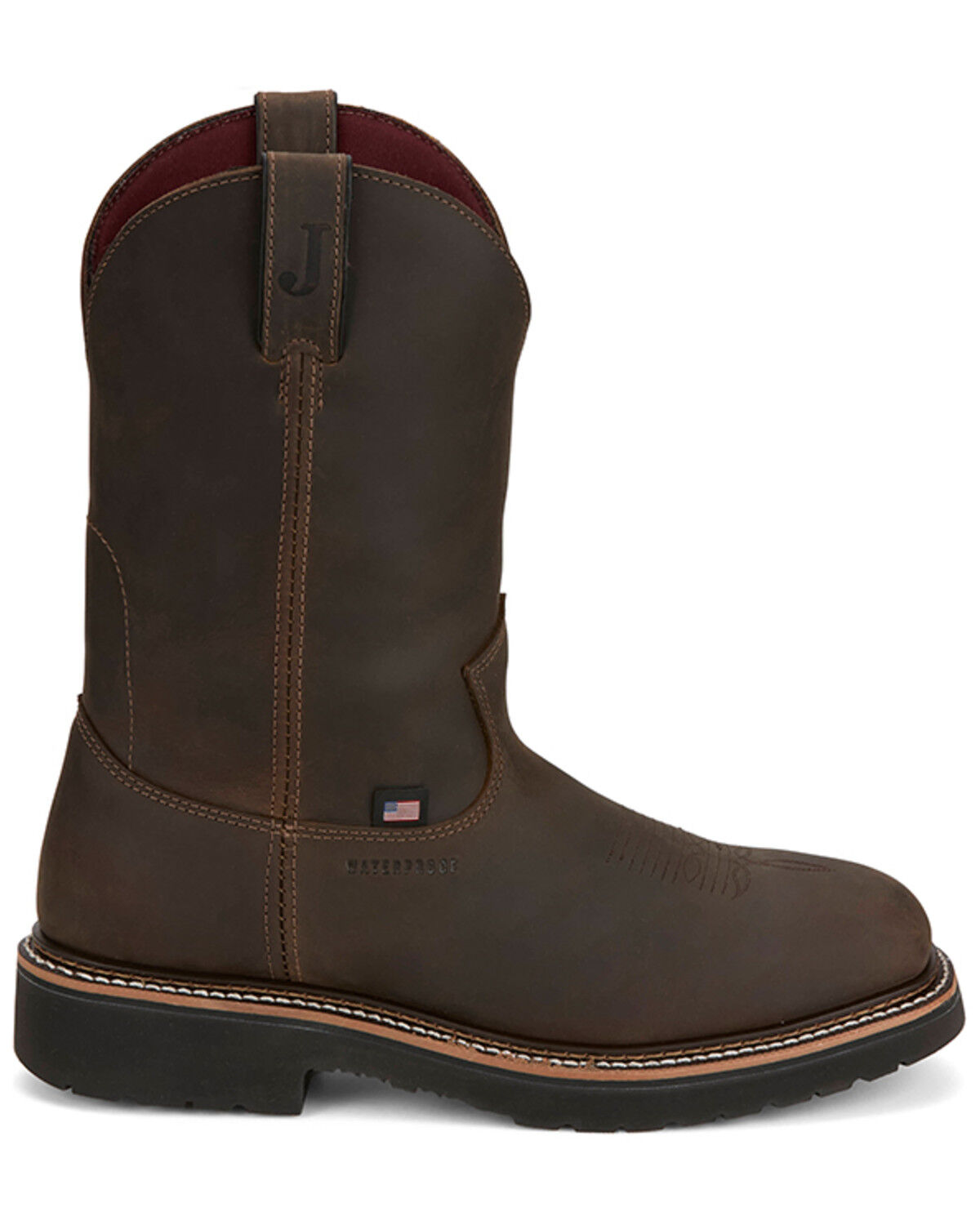 Image #2 - Justin Men's 11" Billings USA Waterproof Pull-On Work Boots - Steel Toe, Dark Brown, hi-res