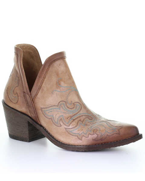 Circle G Women's Embroidery Fashion Booties - Round Toe, Brown, hi-res