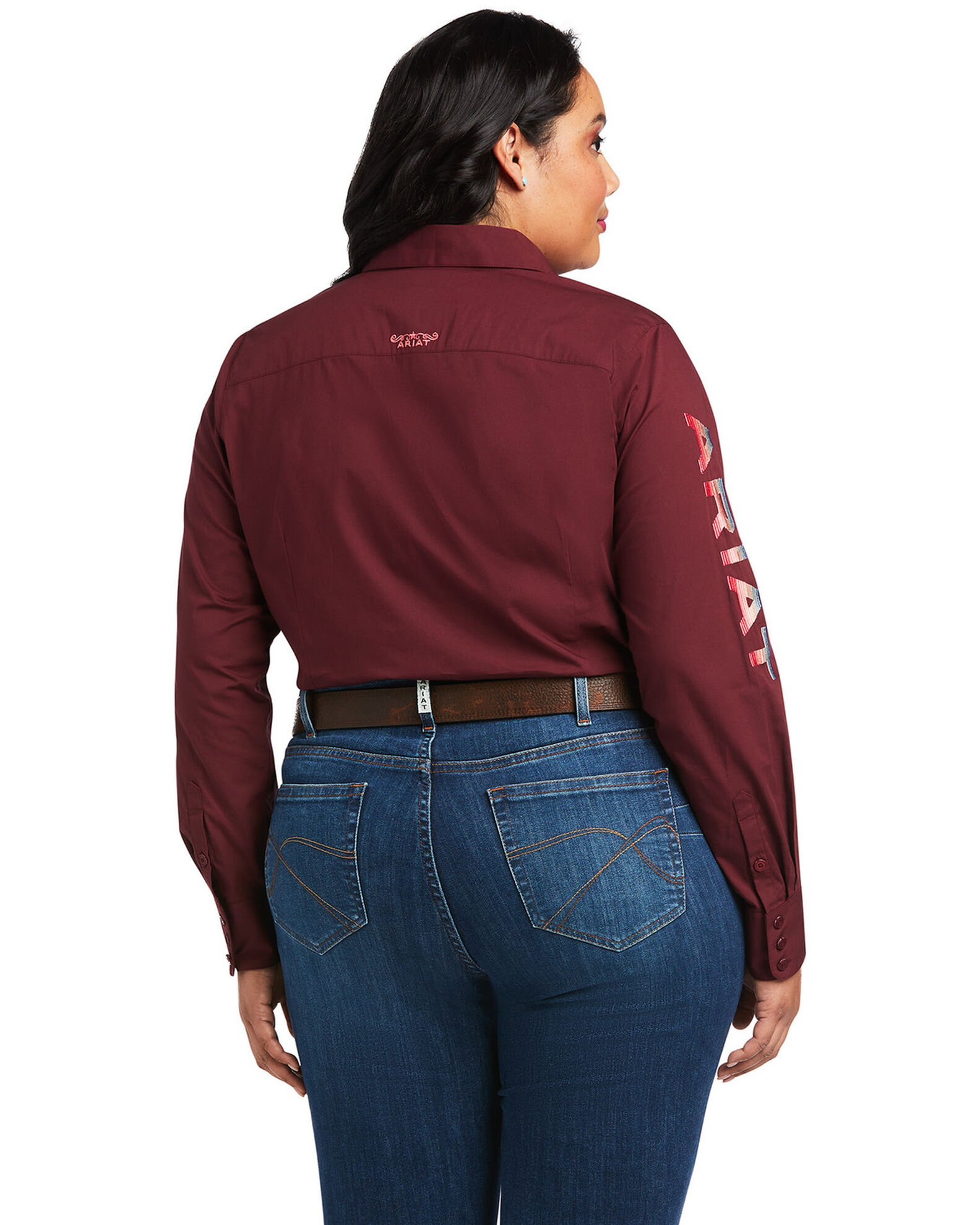 Image #2 - Ariat Women's Team Kirby Stretch Zinfandel Long Sleeve Button Shirt - Plus, Burgundy, hi-res