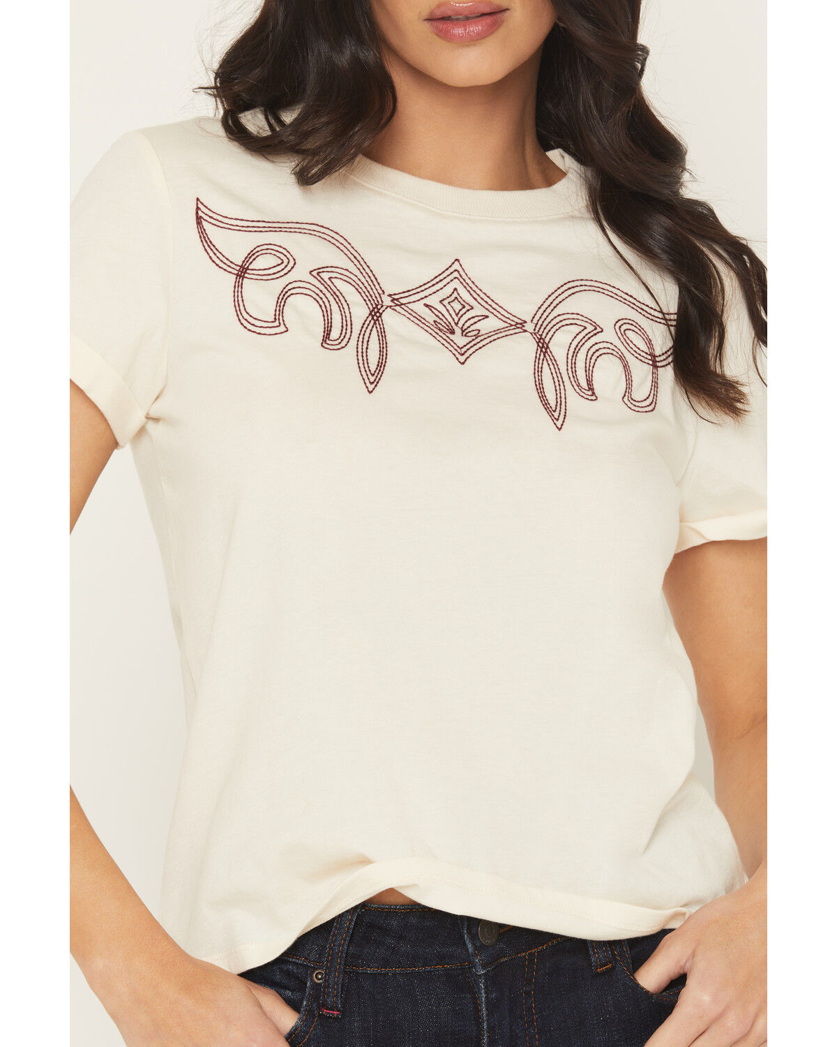 Image #3 - Idyllwind Women's Warren Boot Stitch Short Sleeve Tee, Cream, hi-res