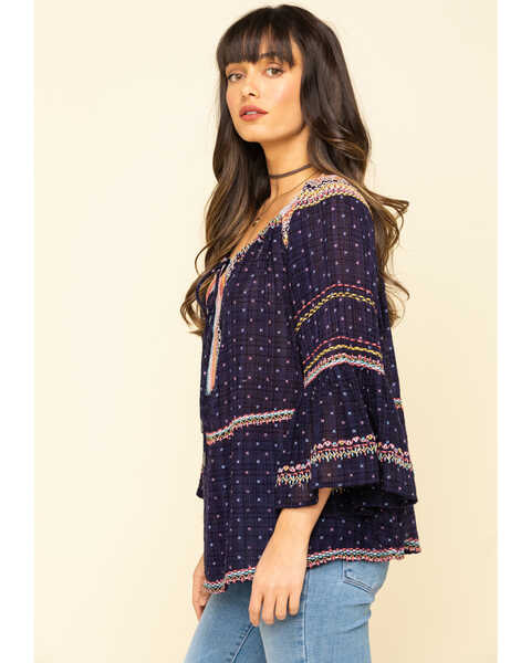 Image #3 - Free People Women's Talia Embroidered Blouse, Navy, hi-res