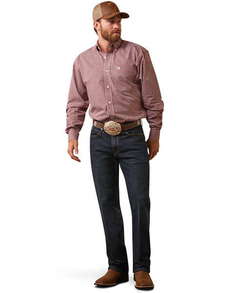 Image #1 - Ariat Men's Wrinkle Free Omari Plaid Print Long Sleeve Button-Down Western Shirt , Red, hi-res