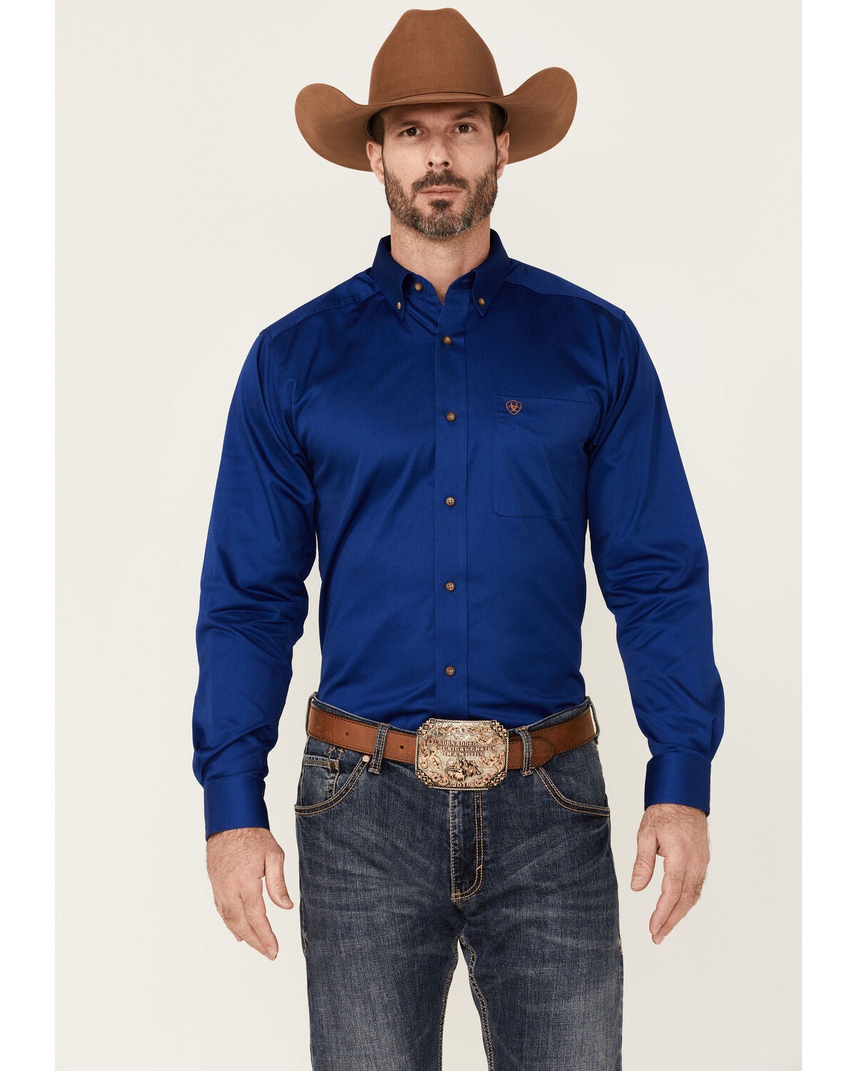 Ariat Men's Solid Royal Blue Twill Fitted Long Sleeve Button-Down Western Shirt, Royal Blue, hi-res