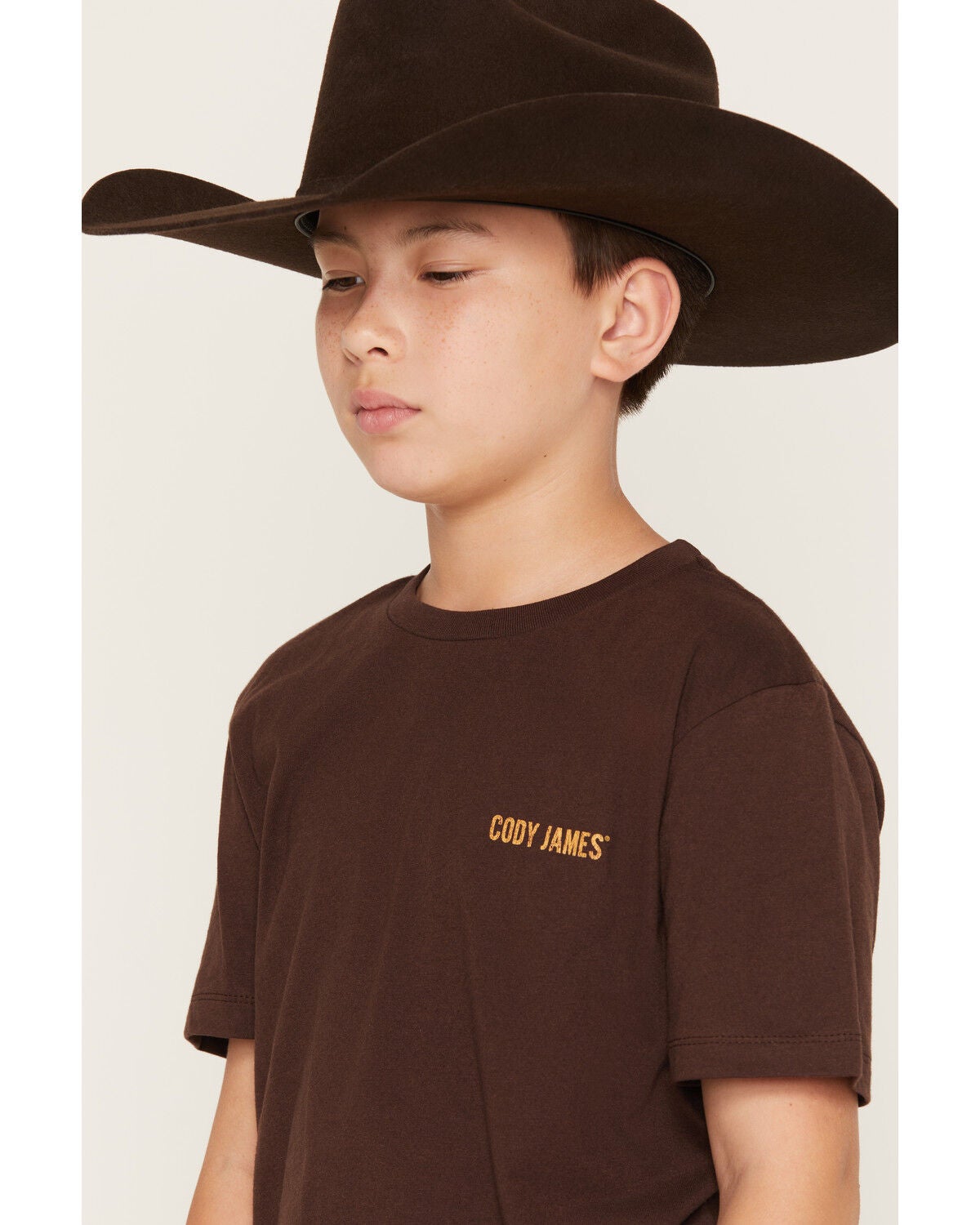 Image #3 - Cody James Boys' Give 'Em Horns Short Sleeve Graphic T-Shirt, Dark Brown, hi-res
