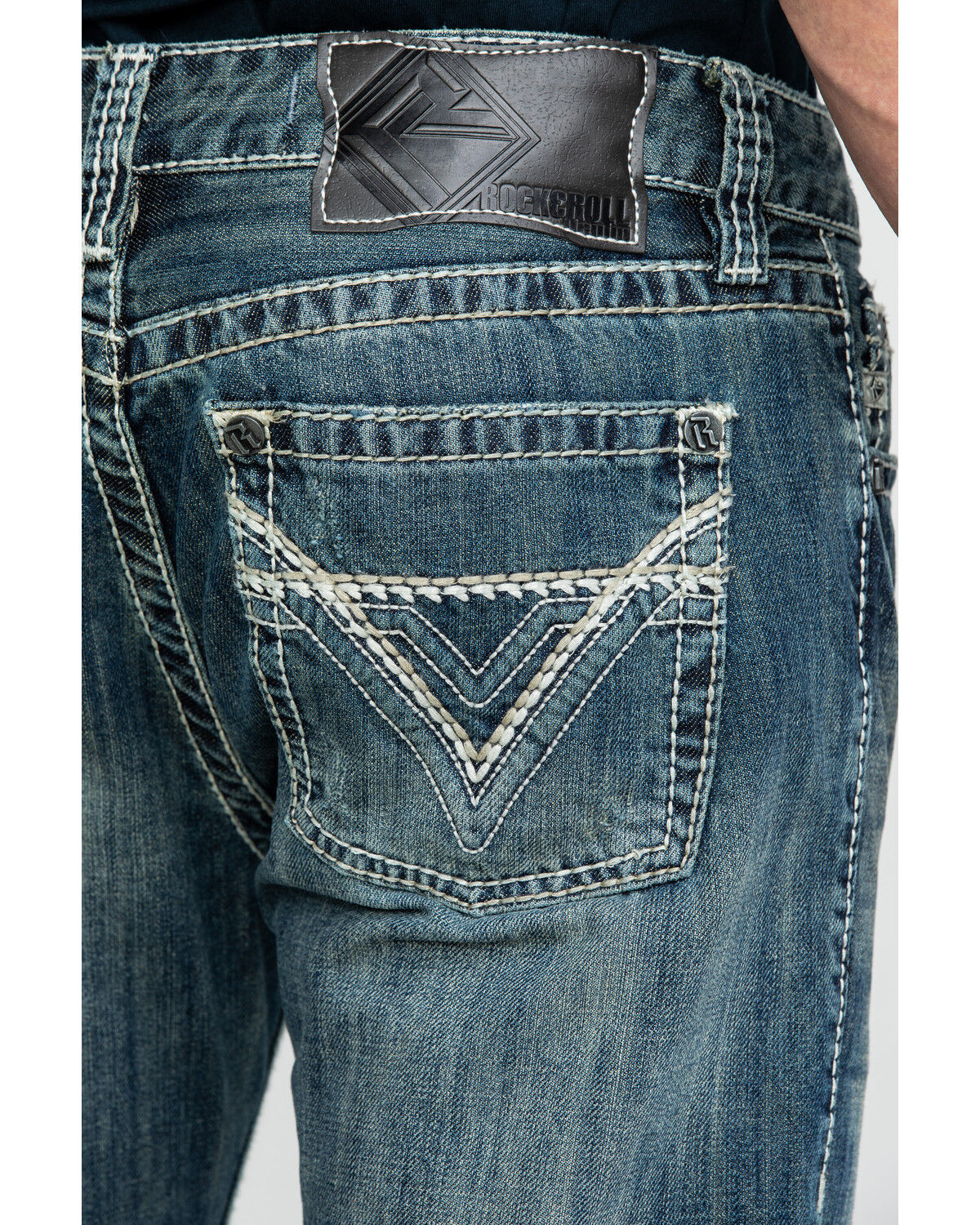 Rock and Roll Cowboy Pistol Back Pocket Embroidery Mens Slim Fit Boot Cut Jean