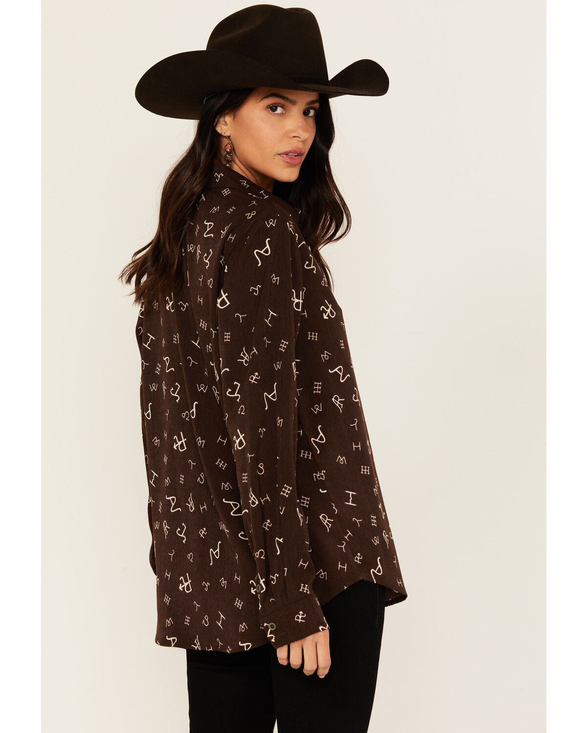 Image #4 - Ariat Women's Branding Print Long Sleeve Button-Down Western Shirt, Cream, hi-res