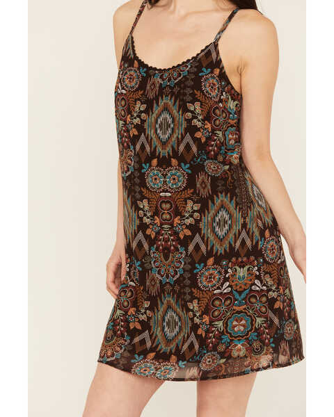 Image #3 - Shyanne Women's Printed Slip Dress, Dark Brown, hi-res