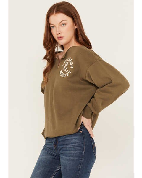 Image #2 - Cleo + Wolf Women's Live Laugh Whiskey Oversized Cropped Pullover, Sage, hi-res