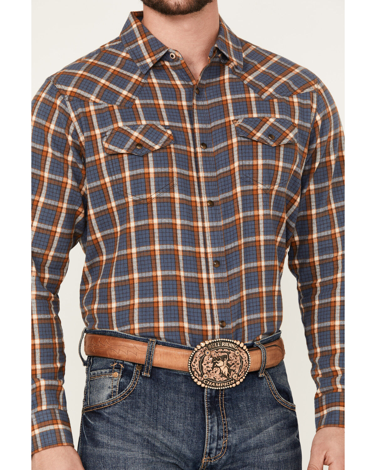 Image #3 - Cody James Men's Sunrise Plaid Print Long Sleeve Western Snap Shirt - Big, Light Blue, hi-res