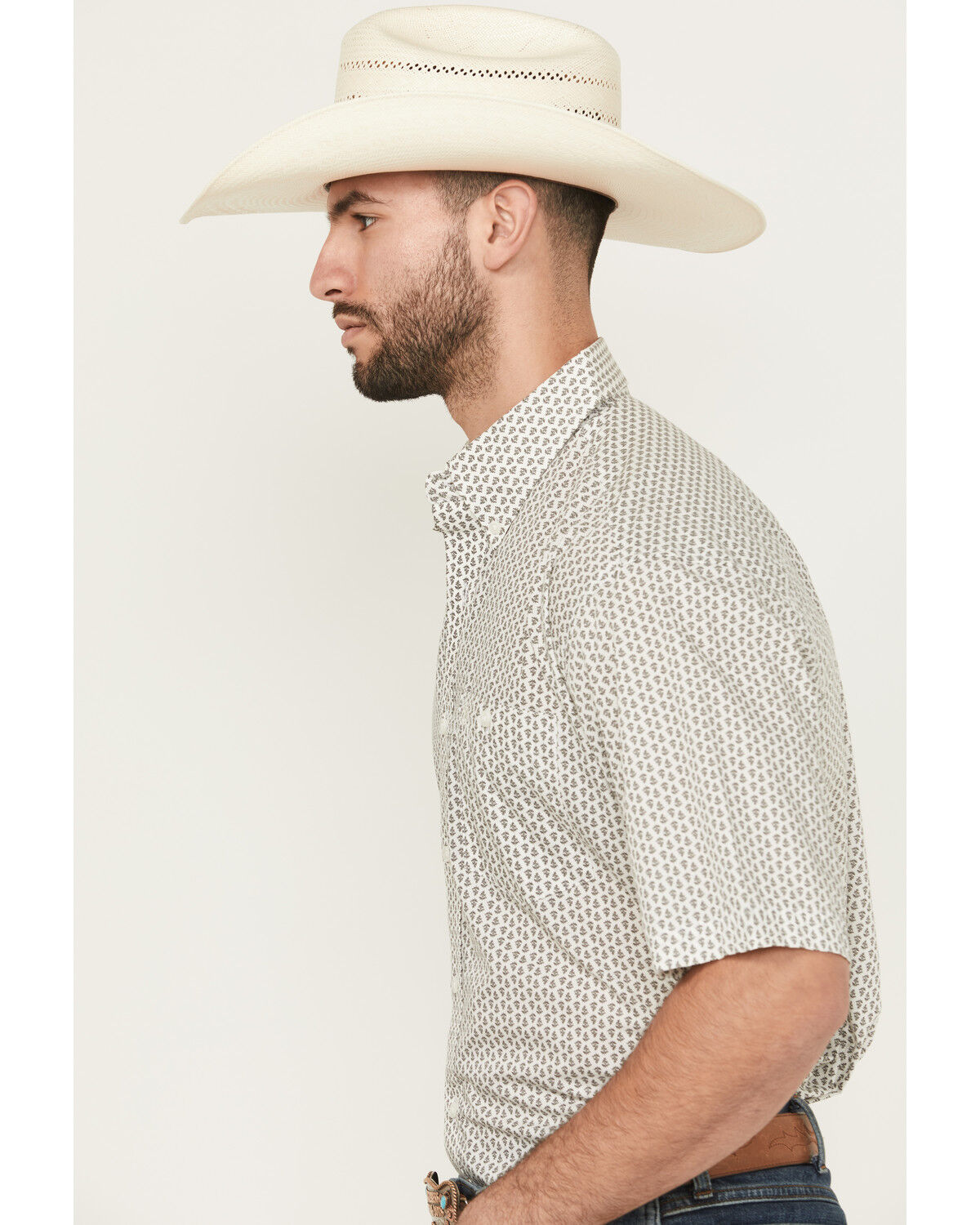 Image #2 - Wrangler Men's Geo Print Short Sleeve Button-Down Stretch Western Shirt, White, hi-res