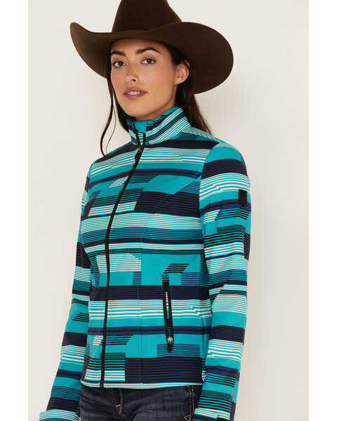 Image #2 - RANK 45® Women's Abstract Striped Softshell Jacket, Turquoise, hi-res