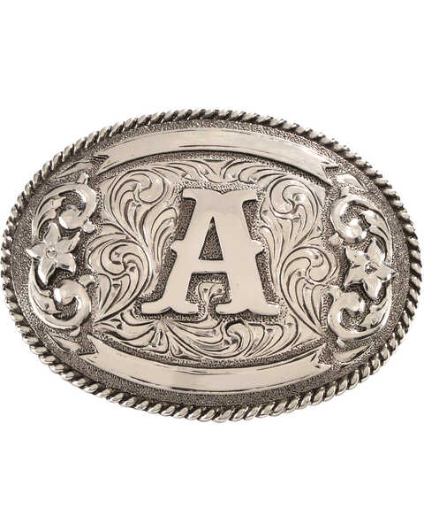 Cody James Men's Oval Letter A Initial Belt Buckle , Silver, hi-res