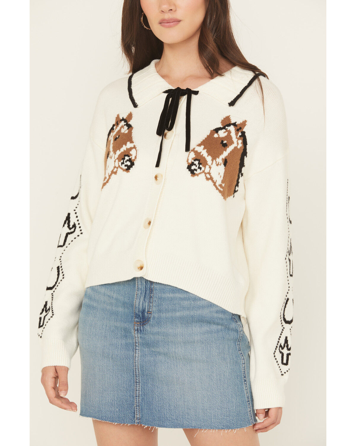 Image #3 - Blue B Women's Horse Button-Down Cardigan, Cream, hi-res