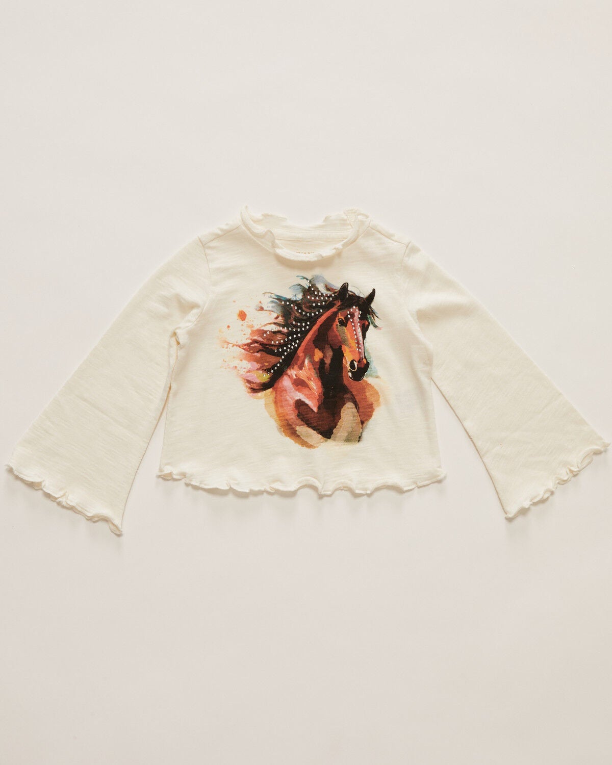 Image #1 - Shyanne Toddler Girls' Horse Print Long Bell Sleeve Shirt, Cream, hi-res