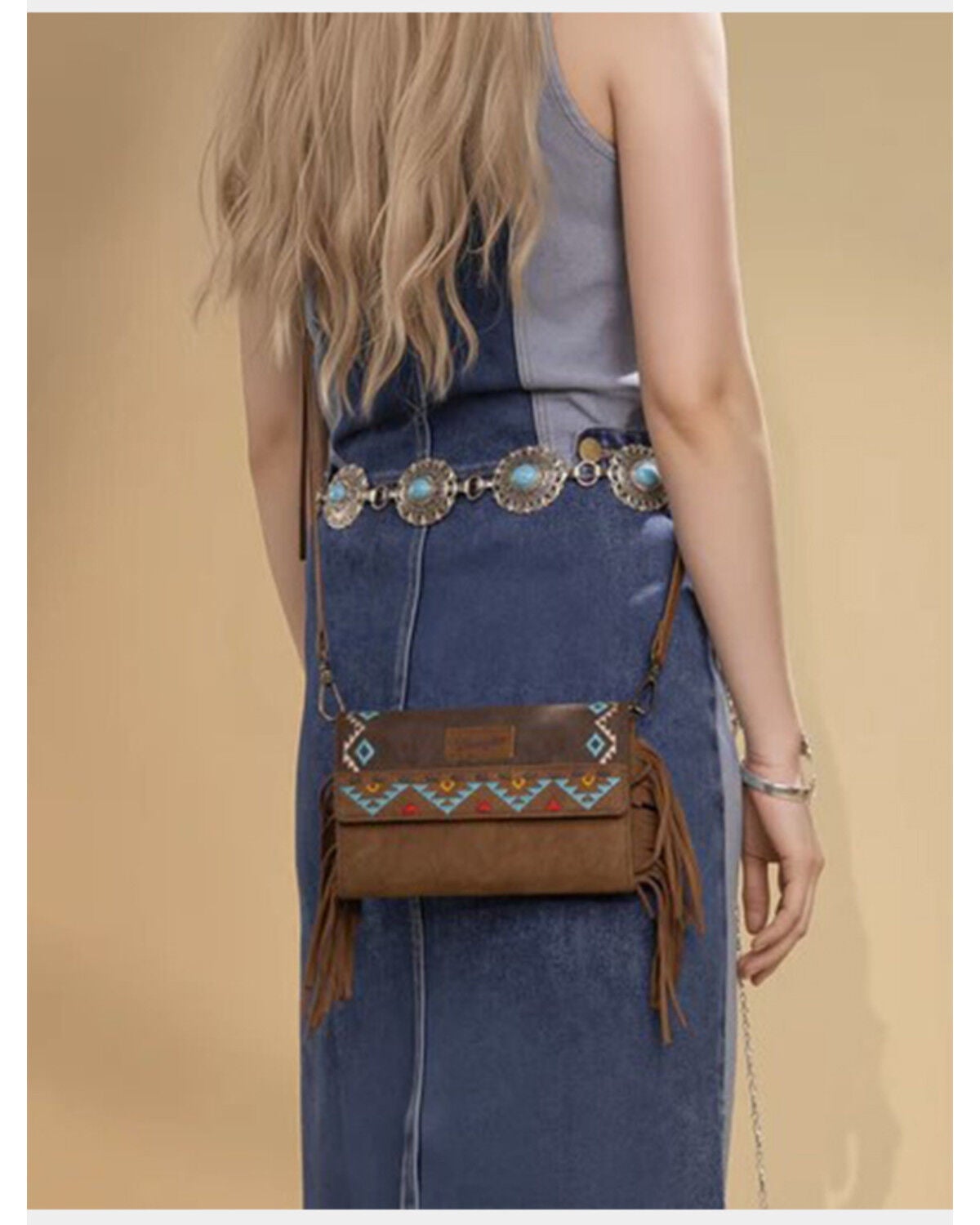 Image #4 - Wrangler Women's Southwestern Embroidered Fringe Wallet Crossbody Bag, Brown, hi-res