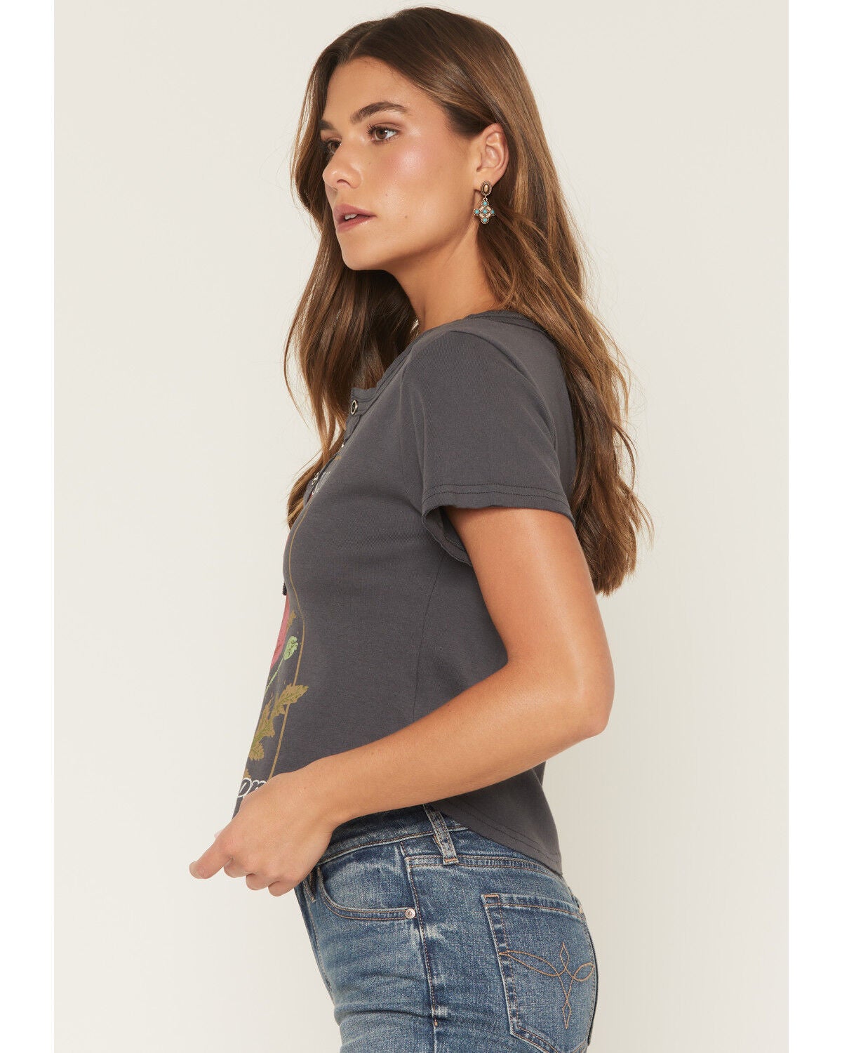 Image #2 - Shyanne Women's Golden Coast Short Sleeve Henley Tee, Dark Grey, hi-res