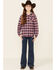 Image #2 - Roper Girls' Plaid Print Thermal Lined Snap-Front Hooded Jacket, Blue, hi-res