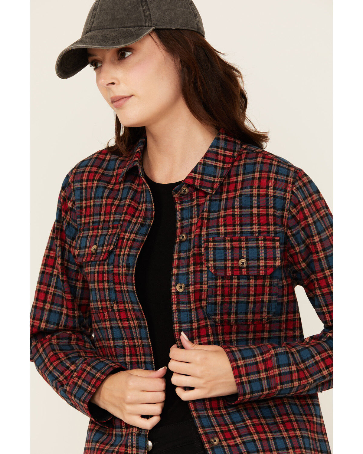 Image #2 - Lucky Brand Workwear Women's Hunter Plaid Print Long Sleeve Button-Down Flannel Shirt, Red, hi-res