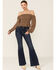 Beyond The Radar Women's Floral Smocked Chiffon Off Shoulder Top , Brown, hi-res