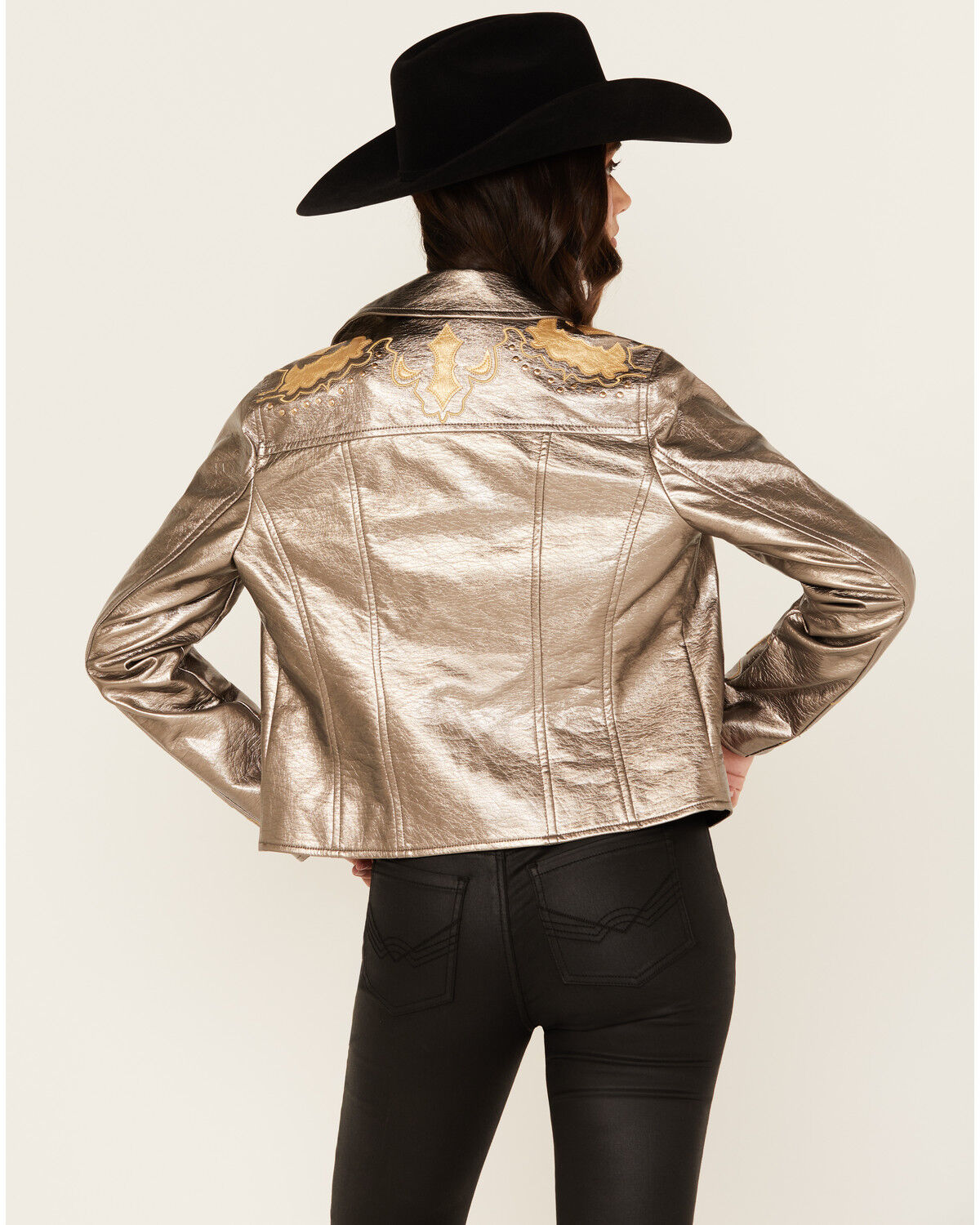 Image #4 - Stoosh Women's Metallic Faux Leather Moto Jacket, Silver, hi-res