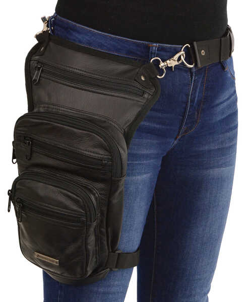 Milwaukee Leather Large Concealed Carry Leather Thigh Bag, Black, hi-res