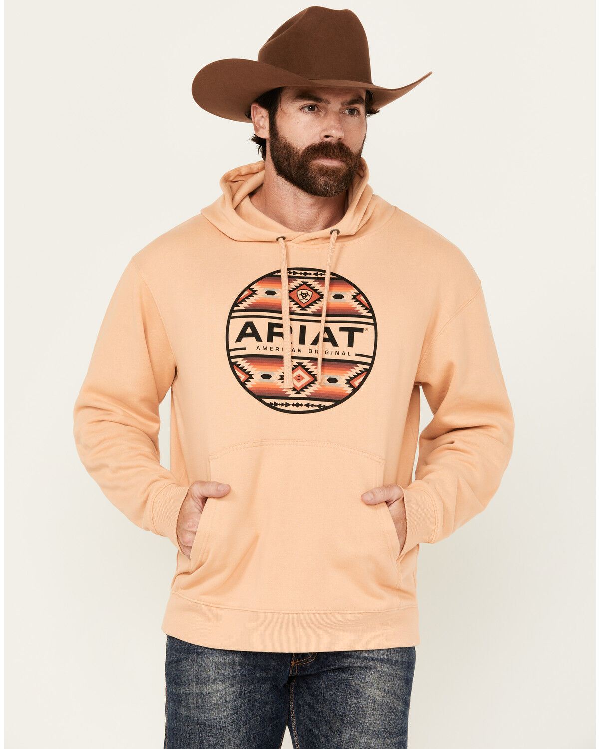 Image #1 - Ariat Men's Boot Barn Exclusive Canyon Southwest Circle Graphic Hooded Sweatshirt, Sand, hi-res
