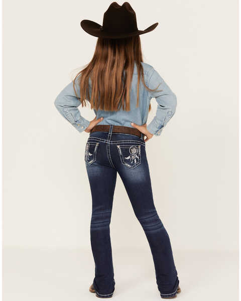 Shyanne Youth Girls' Dark Wash Dreamcatcher Embroidered Bootcut Jeans, Blue, hi-res