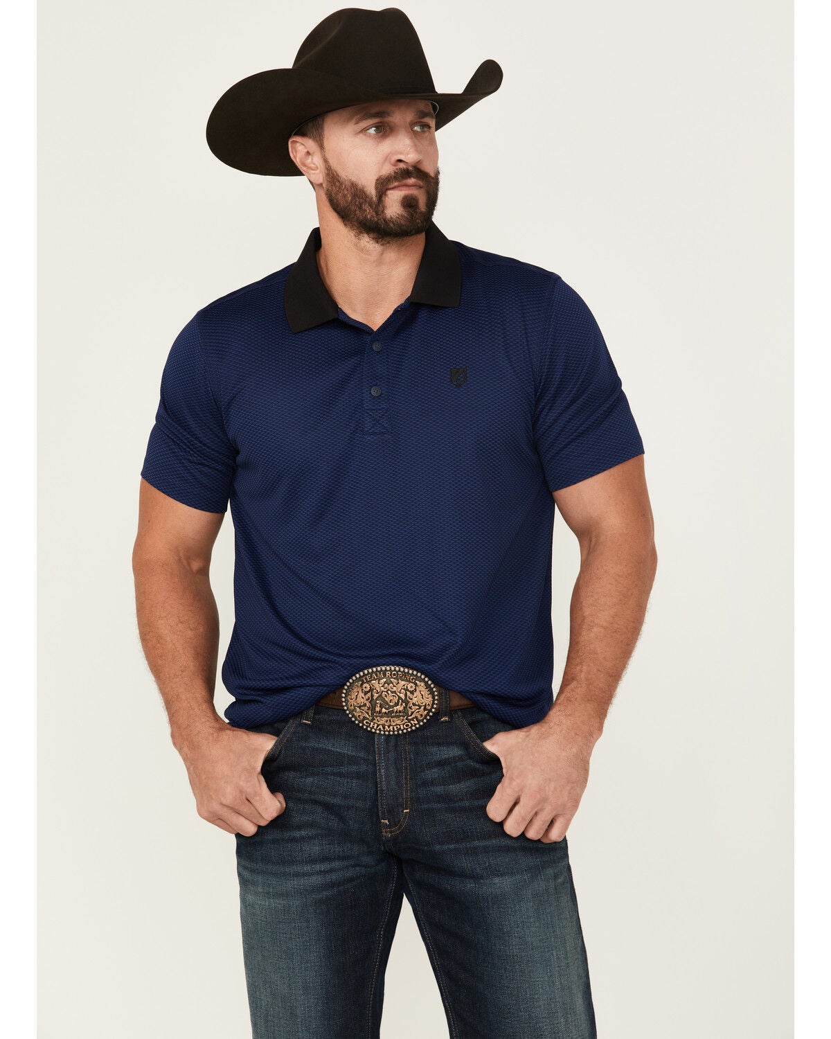 RANK 45&reg; Men's Pickup Geo Print Short Sleeve Button-Down Polo Shirt, Blue, hi-res