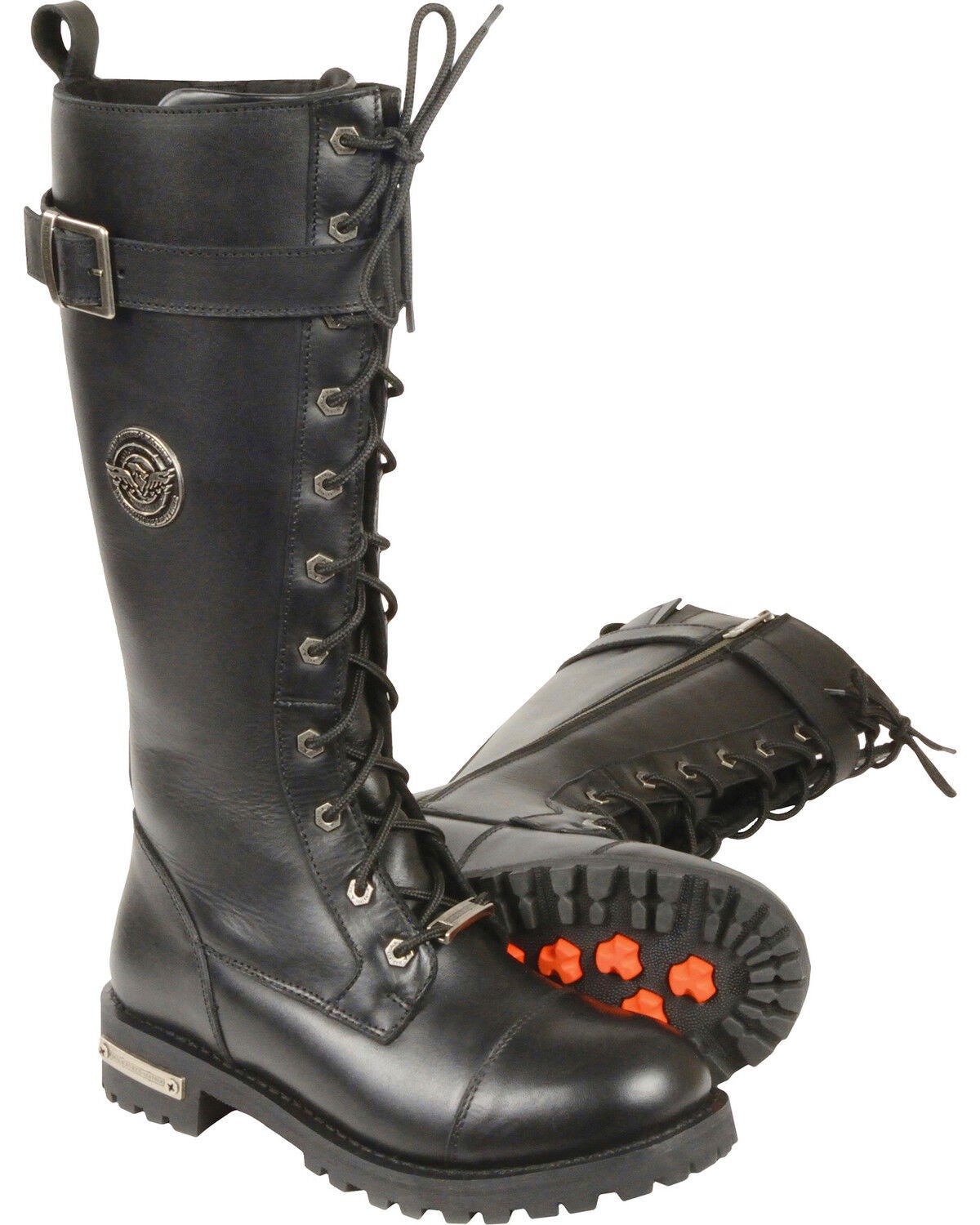 Milwaukee Leather Women's 14" Lace To Toe High Rise Leather Boots - Round Toe, Black, hi-res