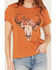 Image #3 - White Crow Women's Floral Steer Head Graphic Tee, Rust Copper, hi-res
