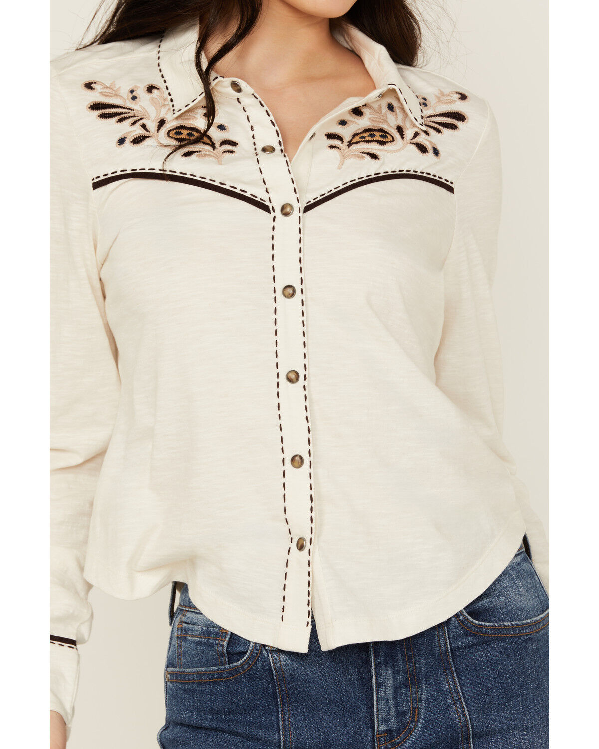 Image #3 - Shyanne Women's Embroidered Long Sleeve Snap Western Shirt, Off White, hi-res
