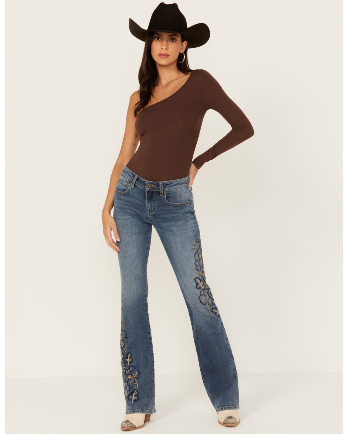 Shyanne Women's Aria Medium Wash Mid Rise Embellished Stretch Jeans, Medium Wash, hi-res