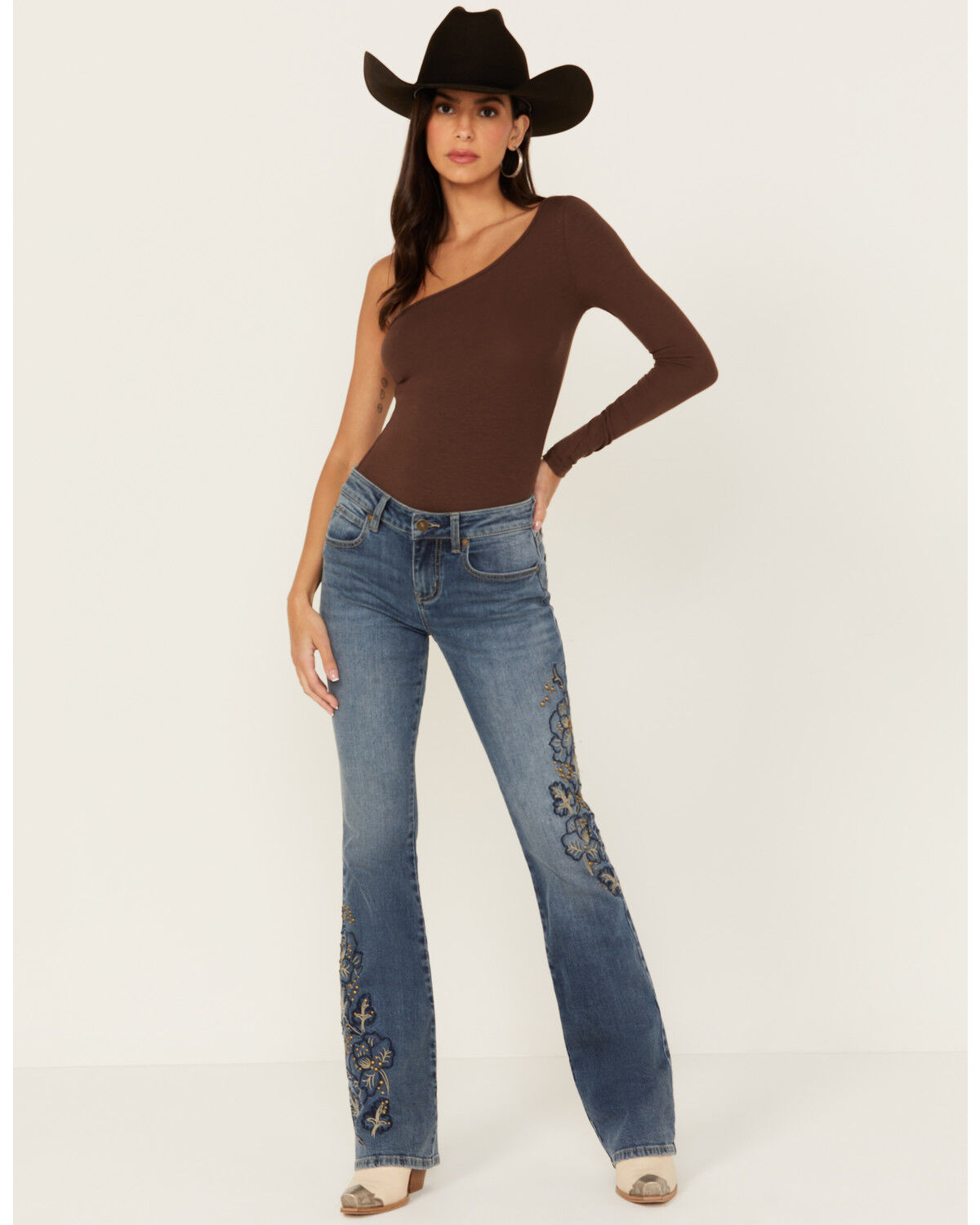 Image #1 - Shyanne Women's Aria Medium Wash Mid Rise Embellished Stretch Jeans, Medium Wash, hi-res
