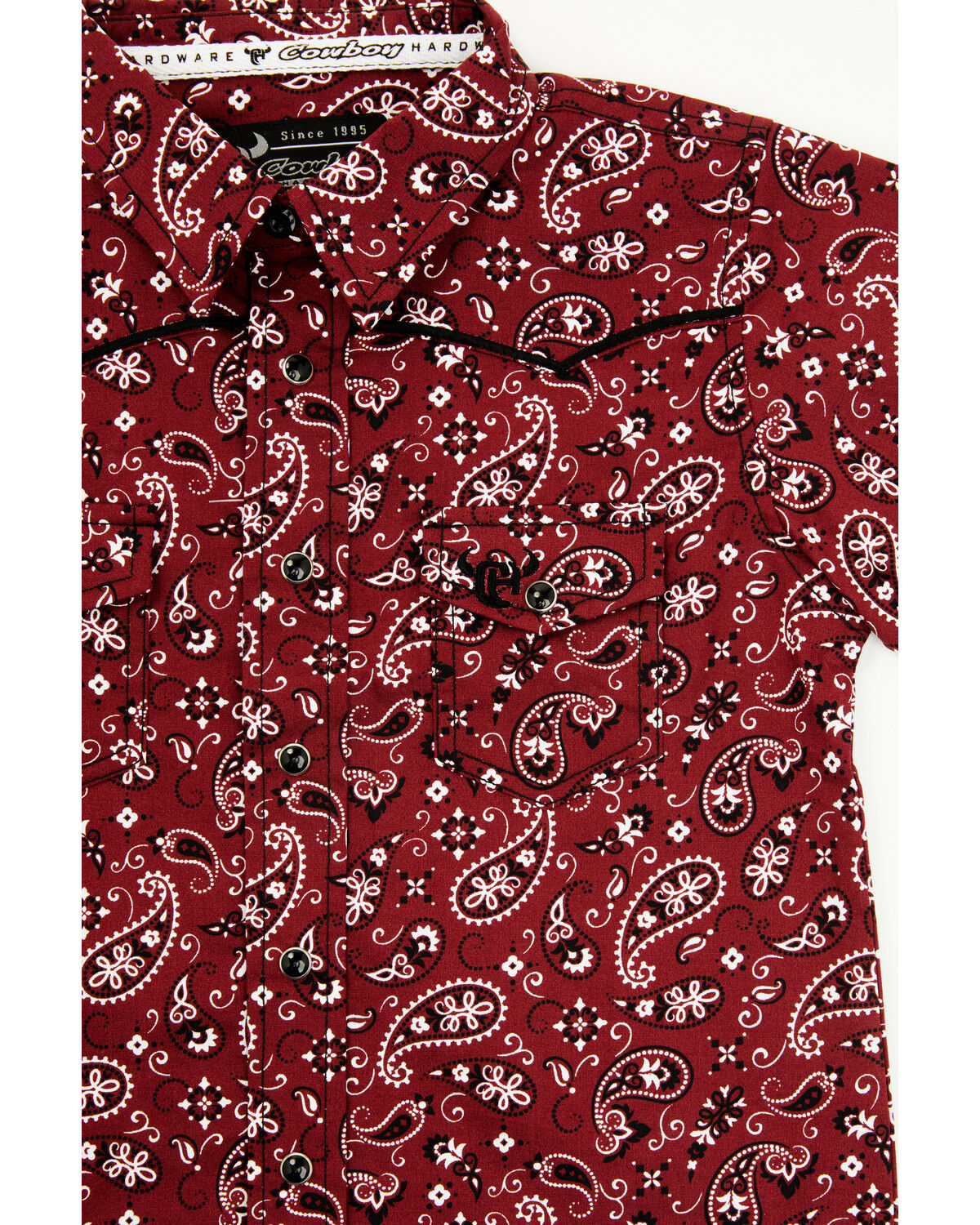 Image #2 - Cowboy Hardware Toddler Boys' Paisley Print Short Sleeve Snap Stretch Western Shirt, Red, hi-res