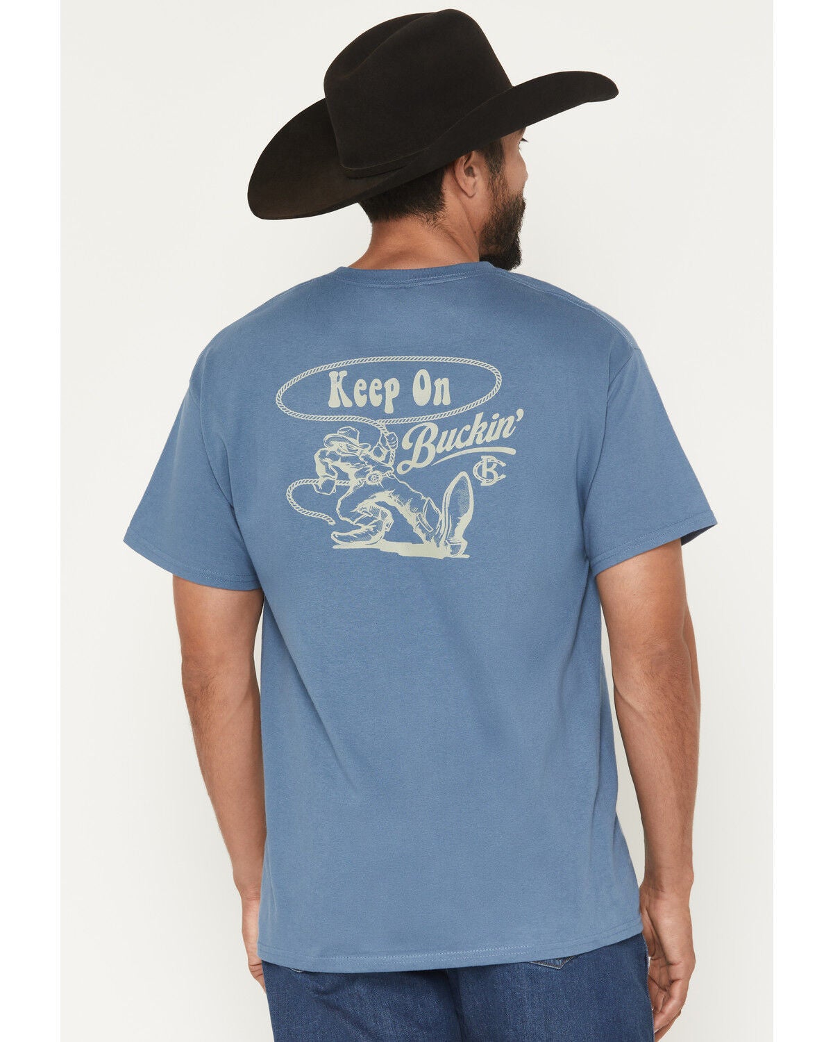 Image #1 - Bucking Chutes Men's Keep On Buckin Short Sleeve Graphic T-Shirt, Blue, hi-res