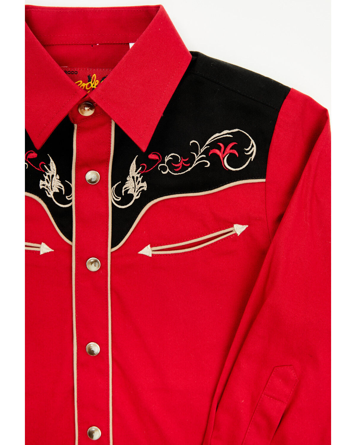 Image #2 - Avalon Boys' Embroidered Long Sleeve Snap Western Shirt, Red, hi-res