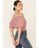 Beyond The Radar Women's Gingham Off-Shoulder Peasant Crop Top , Red, hi-res