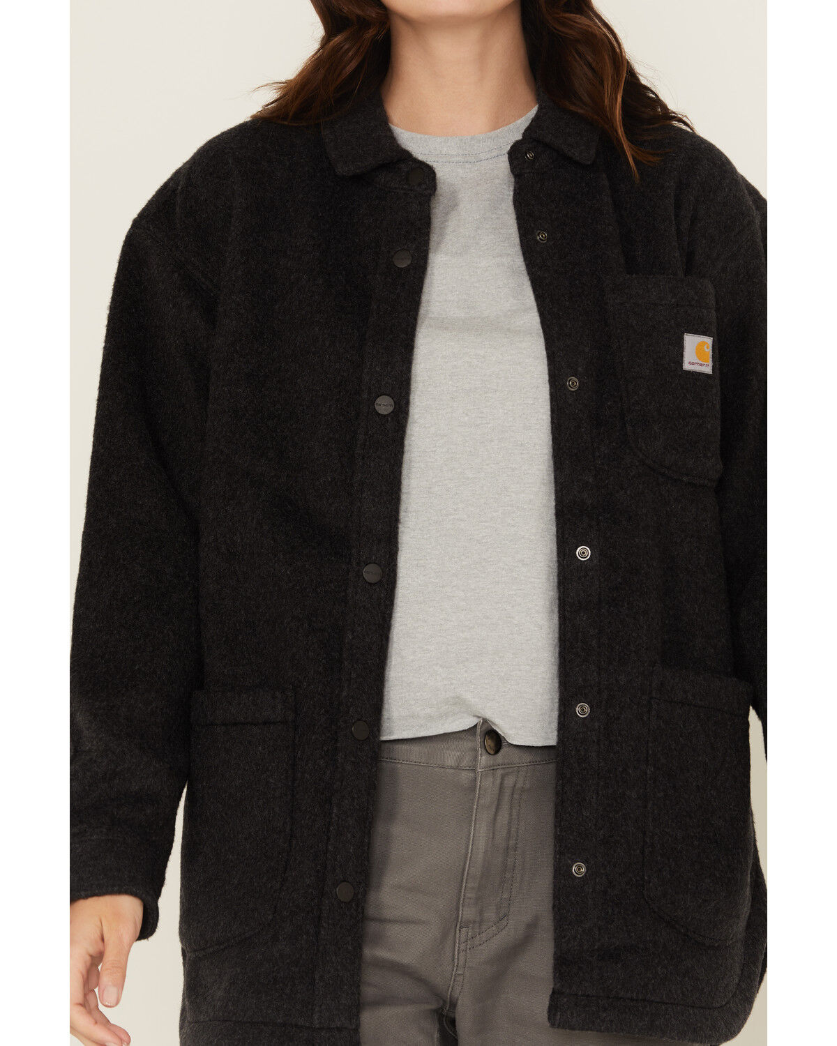 Image #3 - Carhartt Women's Loose Fit Fleece Shacket, Black, hi-res