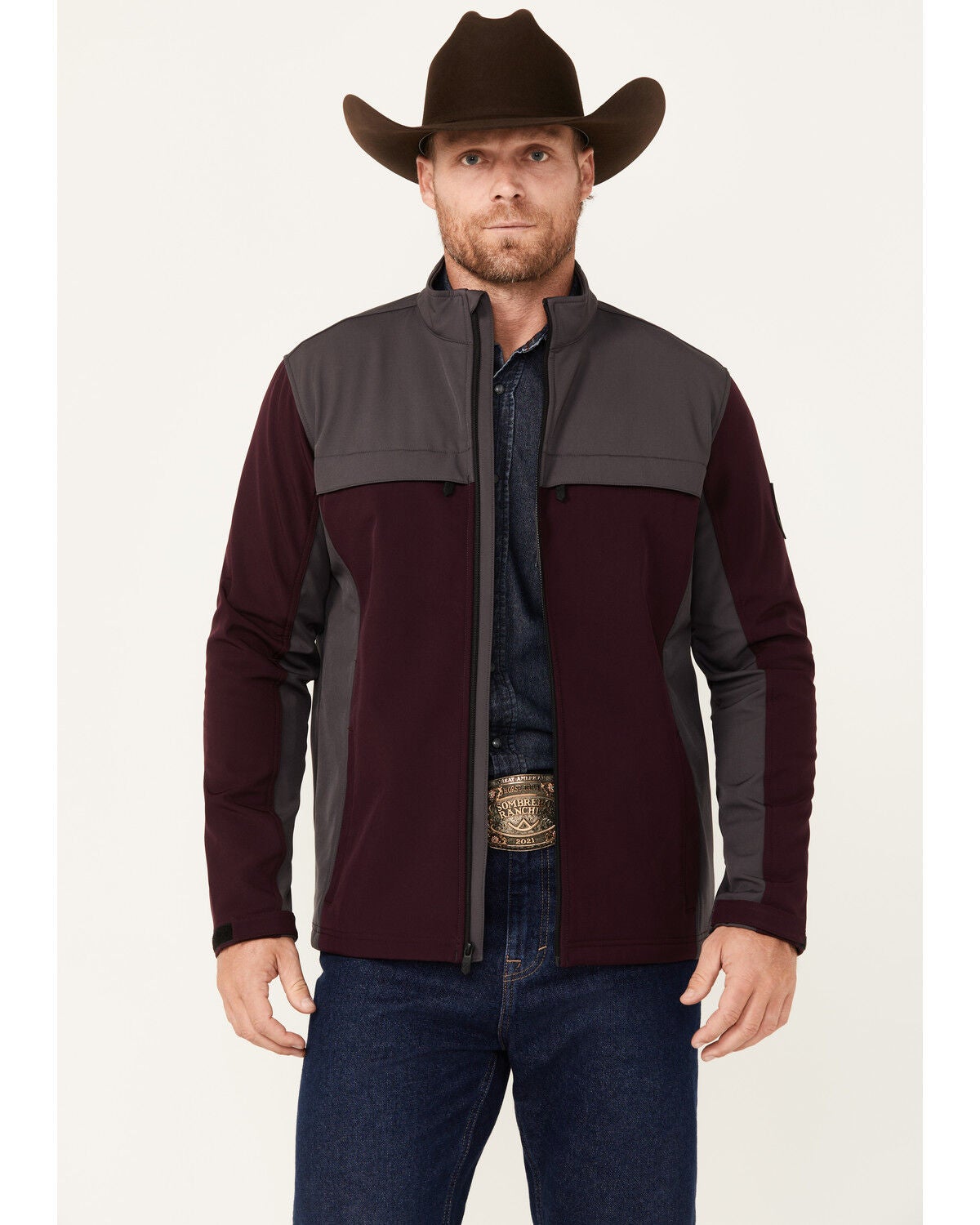 RANK 45&reg; Men's Afton Zip Softshell Jacket, Grape, hi-res
