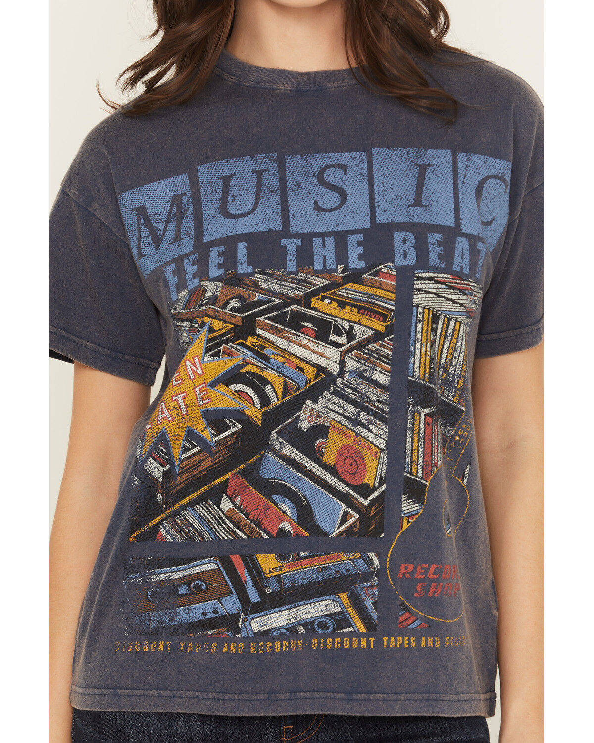 Image #3 - Cleo + Wolf Women's Elliot Record Short Sleeve Boyfriend Graphic Tee, Navy, hi-res