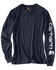 Carhartt Men's Loose Fit Heavyweight Long Sleeve Logo Graphic Work T-Shirt, Navy, hi-res